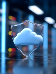 Cloud Security Concept &ndash; Protected Cloud Icon Inside Transparent Shield