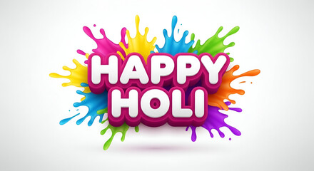 Obraz premium Happy holi colorful vector typography with vibrant paint splash isolated on white background for indian festival celebration creative design commercial use