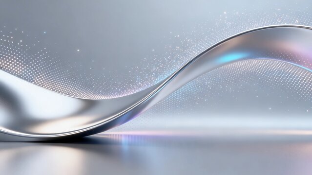 Fluorescent light particles with soft light reflection, C4D rendering frosted texture with large spatial sense, sci-tech silver gradient curve background