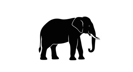 Black Silhouette of an Elephant on a White Background