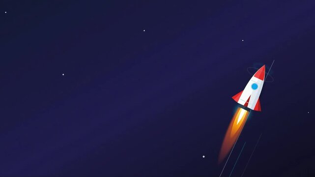 3D rocket launch animation, space exploration concept, startup growth and success metaphor