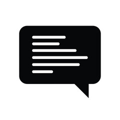Black speech bubble with white lines on solid white background