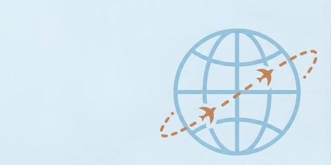 Minimal Icon of Earth Globe with Airplanes Circling for Travel and Transportation Concepts