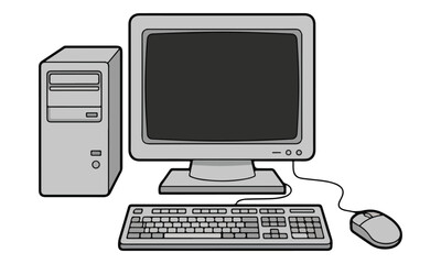 Fototapeta premium Retro Desktop Computer Setup with CRT Monitor, CPU, Keyboard, Mouse