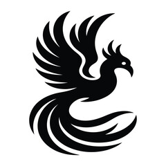 Fototapeta premium Mythical Phoenix Rising Black Silhouette Logo Icon