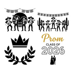 Prom Night Mariachi Banner and Crown Wreath Icon Bundle © Sojib