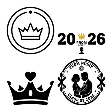 Prom Class Crown Badge and Typography Icon Bundle