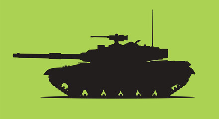 Tank Silhouette on Green Background Military Vehicle War Machine.