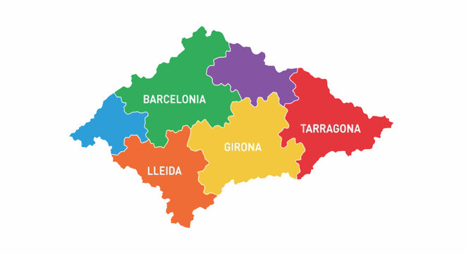 Catalonia map with provinces Barcelona Girona Lleida Tarragona.