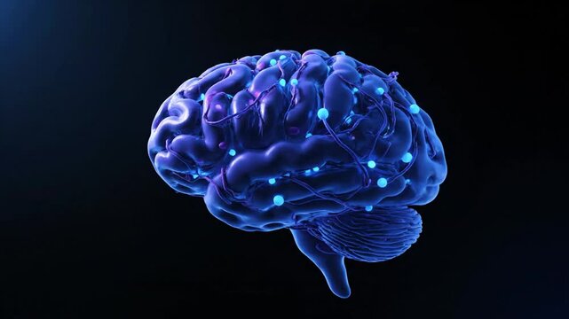 Human Brain Network Illustration with Glowing Synapses