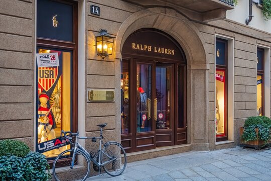Milan, Italy - 2026, 17 Feb: Elegant Ralph Lauren boutique showcases Milano Cortina Olympic Games apparel in a stylish city setting with luxury fashion displays