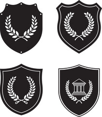 Obraz premium Black and white shield with laurel wreaths and building