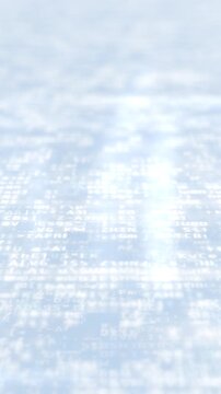 Abstract background with blurred white text and numbers on blue screen, futuristic technology concept with data visualization and coding elements