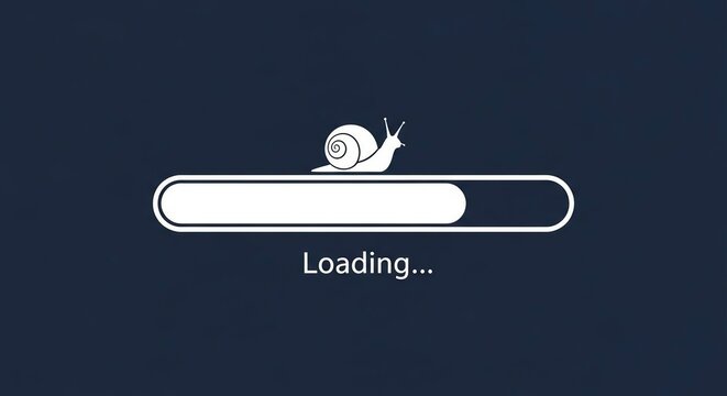 Slow loading progress bar with snail icon on dark blue background