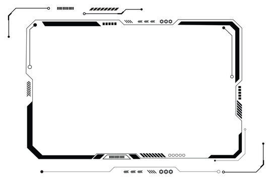 HUD frames black user interface elements design modern technology futuristic control panel screen digital hologram window gaming menu touching cyber monitor set on white background.