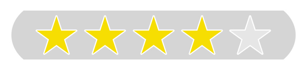 Bewertung 4 Sterne - Stern Icons auf grauem Button