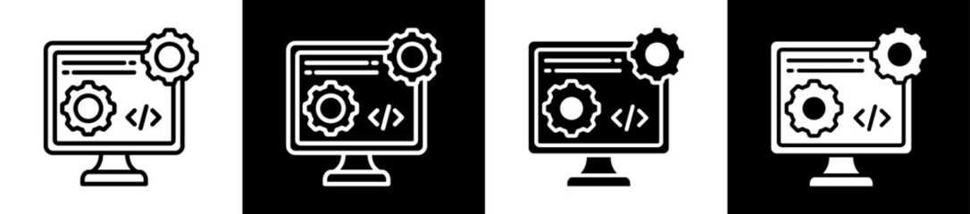 System Optimization Icon Set In Black And White Filled Style Collection