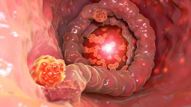 Internal view of colon with polyps