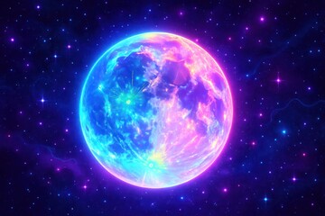 Fototapeta premium Vibrant cosmic glowing moon illustration.