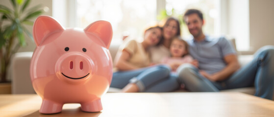 Piggy bank family savings finance home happy money planning smiling togetherness create warm scene of financial security © Jari.art