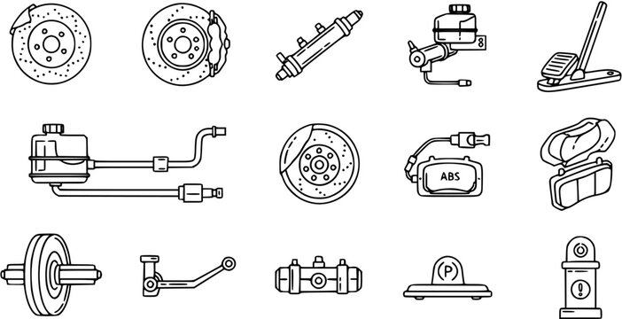 Automotive Brake System Components Icons Collection