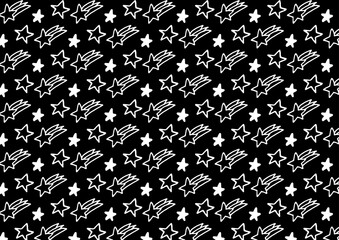 白黒で手描きの流れ星イラストパターン背景素材	