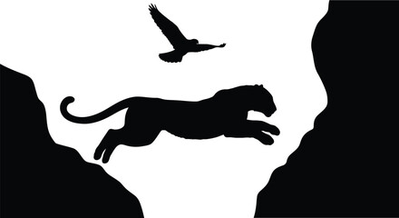 A leaping panther and soaring bird create a striking visual silhouette © MdGolam