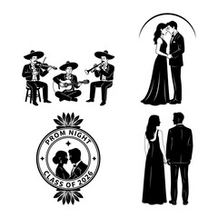 Prom night badge bundle with romantic couple and serenade band icons © PixelCraftGallery