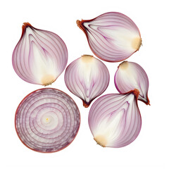 Red onion cut in half and sliced on white