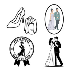 Prom night bundle with formal shoes tuxedo and dancing couple icons © PixelCraftGallery