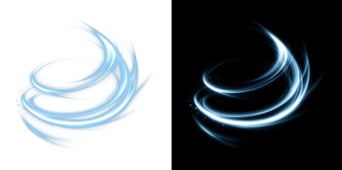 Naklejka premium Blue Wind Swirl Rings Light Trail Overlay, Transparent and Black Background Versions
