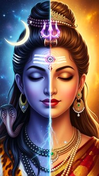 Ardhanarishvara, the androgynous form of Lord Shiva and Goddess Parvati.