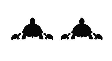 Family of turtles walking together a striking black silhouette © MdGolam