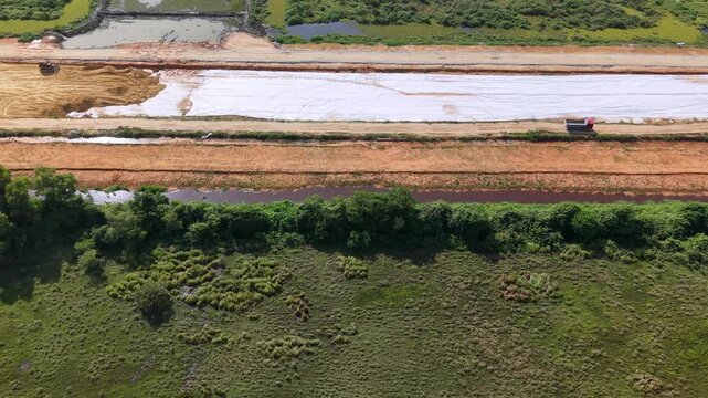 Aerial drone view of construction site batu kawan