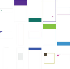 Abstract geometric shapes composition with colorful rectangles, lines, and dots on white background. Modern design template.