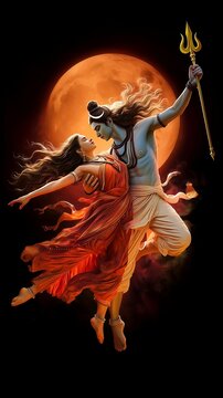 Lord Shiva and Goddess Parvati Dancing in Divine Cosmic Energy, Sacred Shiva Shakti Spiritual Art