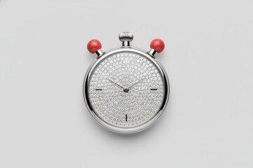 Luxury diamond stopwatch with red buttons illustrating concept that time is precious, wealth and expensive deadline in surreal artistic design