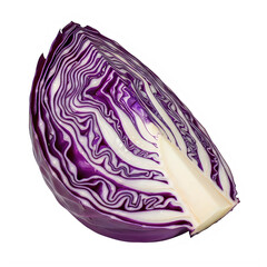Wedge of purple red cabbage showing layered texture, isolated
