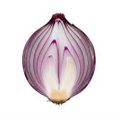 Half red onion sliced in half, revealing layers