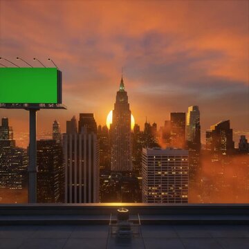 The Skydeck. Business & Corporate Branding Billboard. Brand Authority. High-resolution video feature a massive rooftop green screen billboard overlooking a vast skyline
