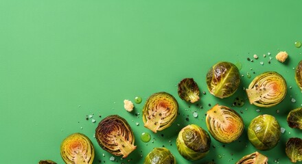 Brussels Sprouts on Green Background.