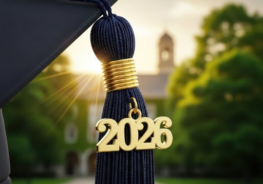 A close-up of a graduation tassel with the year 2026 inscribed on it.
