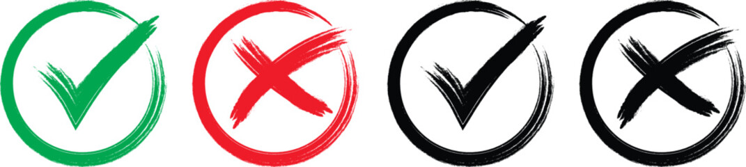 Obraz premium Checkmarks and crosses symbols in green red and black