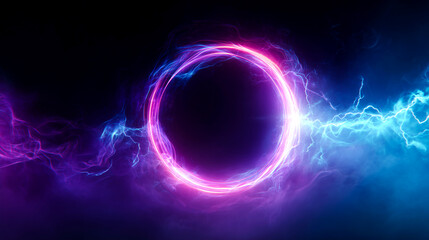 Fototapeta premium 紫の電流エネルギーリング・テクノロジー背景素材（IT・サイバー・エネルギー） 