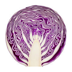 Half of a red cabbage with intricate purple layers