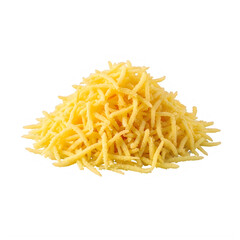 Pile of shredded yellow cheese isolated on white
