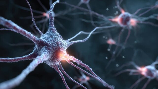 Neural Network: A microscopic view of interconnected neurons, showcasing the intricate web of communication within the brain. The image highlights the complexity and beauty of neural pathways.