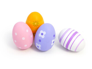 Fototapeta premium Colorful Easter eggs isolated on white background. Painted eggs. Egg Holiday