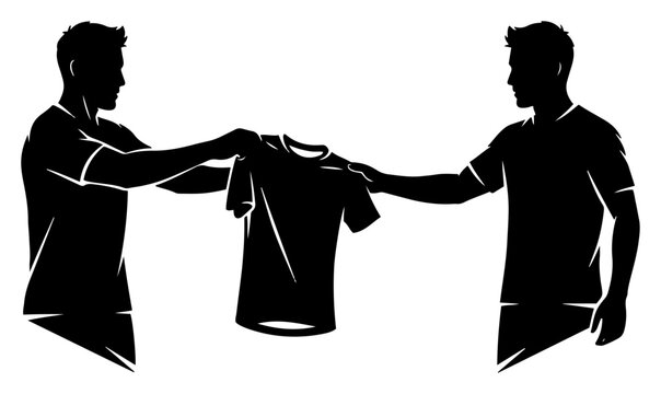 Two soccer players exchanging jerseys in a sign of fair play and sportsmanship