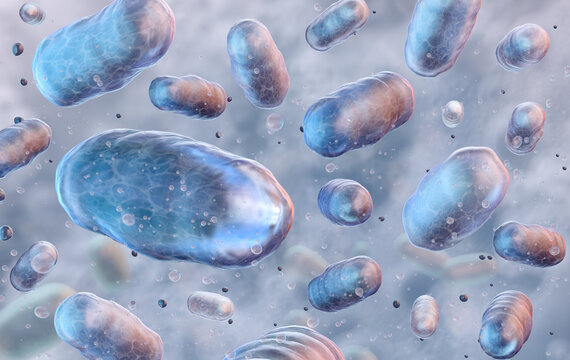 Klebsiella pneumoniae bacteria cells floating in extracellular environment. Nosocomial hospital-acquired and urinary tract infections, pneumonia, septicemia, antimicrobial, antibiotic resistance